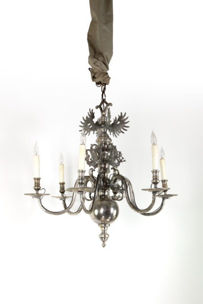 Flemish Silver-Plated Bronze Six-Light Chandelier, Early 20th Century