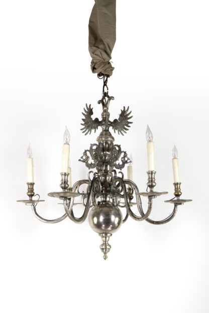 Flemish Silver-Plated Bronze Six-Light Chandelier, Early 20th Century