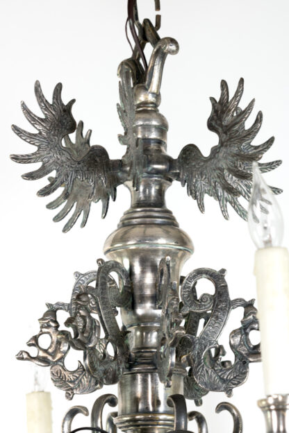 Flemish Silver-Plated Bronze Six-Light Chandelier, Early 20th Century