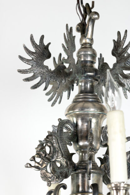 Flemish Silver-Plated Bronze Six-Light Chandelier, Early 20th Century