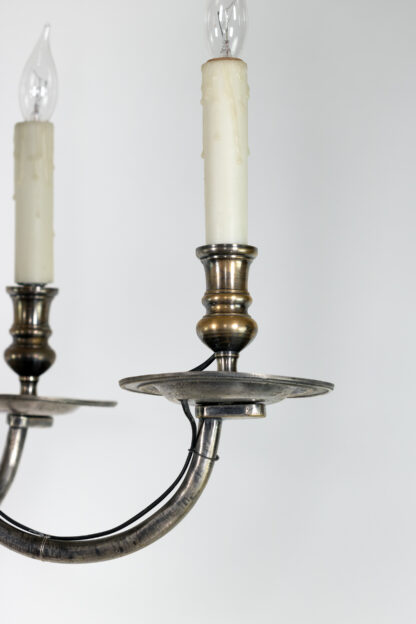 Flemish Silver-Plated Bronze Six-Light Chandelier, Early 20th Century