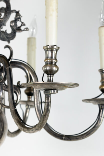 Flemish Silver-Plated Bronze Six-Light Chandelier, Early 20th Century