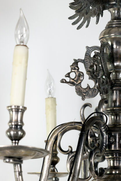 Flemish Silver-Plated Bronze Six-Light Chandelier, Early 20th Century