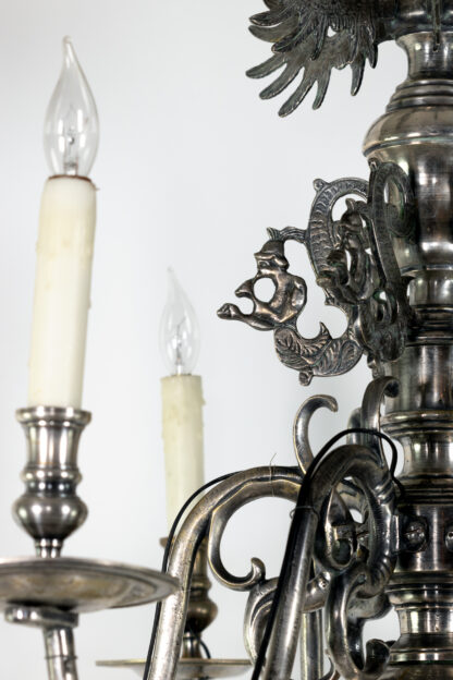 Flemish Silver-Plated Bronze Six-Light Chandelier, Early 20th Century