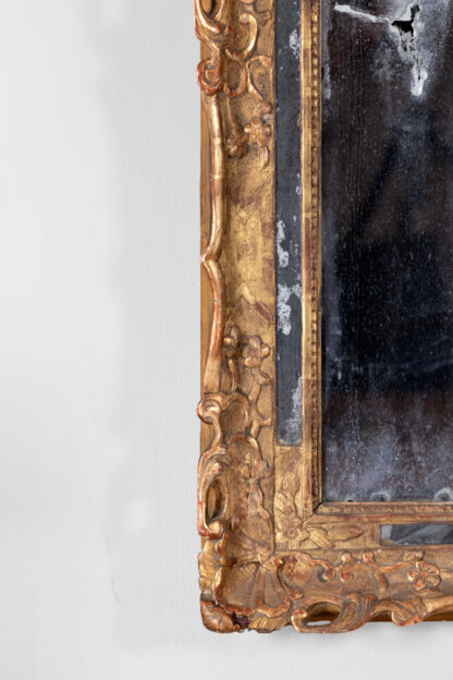 French Baroque Period Carved Giltwood Mirror Frame With Original Mercury Plate, Circa 1750