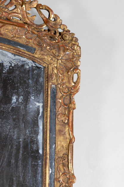 French Baroque Period Carved Giltwood Mirror Frame With Original Mercury Plate, Circa 1750