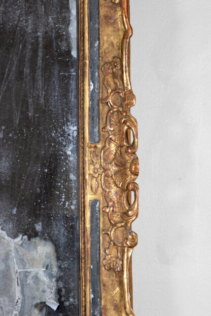 French Baroque Period Carved Giltwood Mirror Frame With Original Mercury Plate, Circa 1750