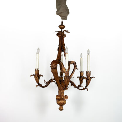 Late 19th-Century French Gilt Tole Six-Light Chandelier, Circa 1870