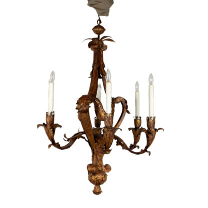 Late 19th-Century French Gilt Tole Six-Light Chandelier, Circa 1870