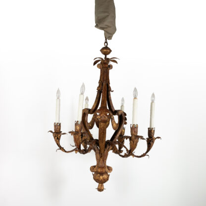 Late 19th-Century French Gilt Tole Six-Light Chandelier, Circa 1870