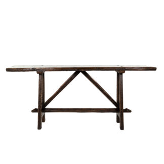 Italian Walnut Narrow Trestle Table with Plank Top and Stretcher Base Circa 1700