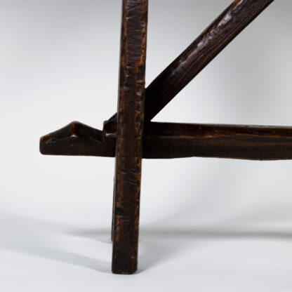 Italian Walnut Narrow Trestle Table with Plank Top and Stretcher Base Circa 1700