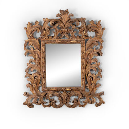 French Baroque Style Carved Giltwood Mirror with Laurel Leaf and Floral Ornamentation, Circa 1850