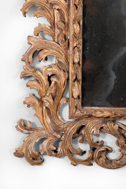 French Baroque Style Carved Giltwood Mirror with Laurel Leaf and Floral Ornamentation, Circa 1850