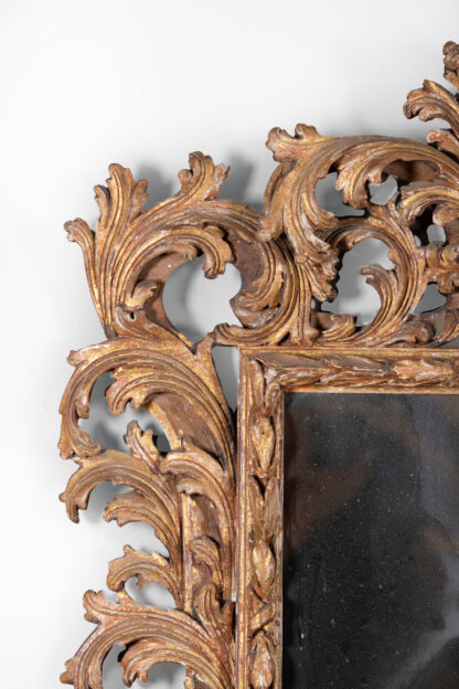 French Baroque Style Carved Giltwood Mirror with Laurel Leaf and Floral Ornamentation, Circa 1850