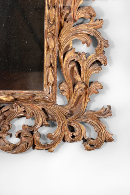 French Baroque Style Carved Giltwood Mirror with Laurel Leaf and Floral Ornamentation, Circa 1850