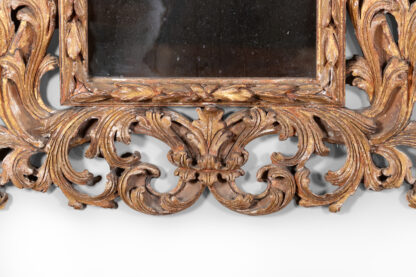 French Baroque Style Carved Giltwood Mirror with Laurel Leaf and Floral Ornamentation, Circa 1850