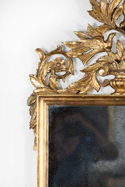 French Carved Giltwood Mirror Frame With Urn, Scrolling Foliage, and Birds, Circa 1880