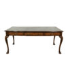 Queen Anne Style Burl Walnut Writing Table with Embossed Green Leather Top, English circa 1860
