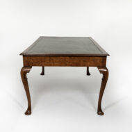Queen Anne Style Burl Walnut Writing Table with Embossed Green Leather Top, English circa 1860
