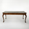 Queen Anne Style Burl Walnut Writing Table with Embossed Green Leather Top, English circa 1860