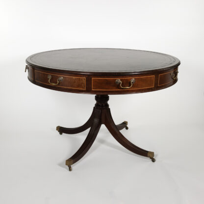 English Mahogany Drum Table with Embossed Leather Top Circa 1900