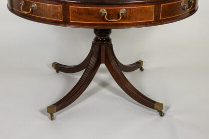 English Mahogany Drum Table with Embossed Leather Top Circa 1900