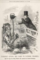 "Michael Faraday giving his card to Father Thames", commenting on Faraday gauging the river's "degree of opacity"