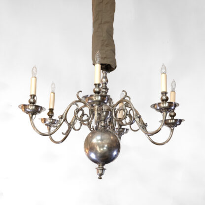 Flemish Baroque Style Silver Plated Cast Bronze Six Light Chandelier Netherlands circa 1870