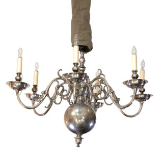 Flemish Baroque Style Silver Plated Cast Bronze Six Light Chandelier Netherlands circa 1870