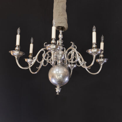 Flemish Baroque Style Silver Plated Cast Bronze Six Light Chandelier Netherlands circa 1870