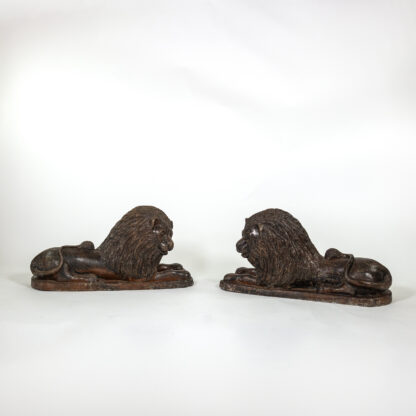 Pair of Large Salt Glazed Stoneware Recumbent Lions, Portuguese Circa 1830