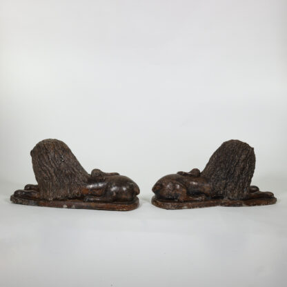 Pair of Large Salt Glazed Stoneware Recumbent Lions, Portuguese Circa 1830