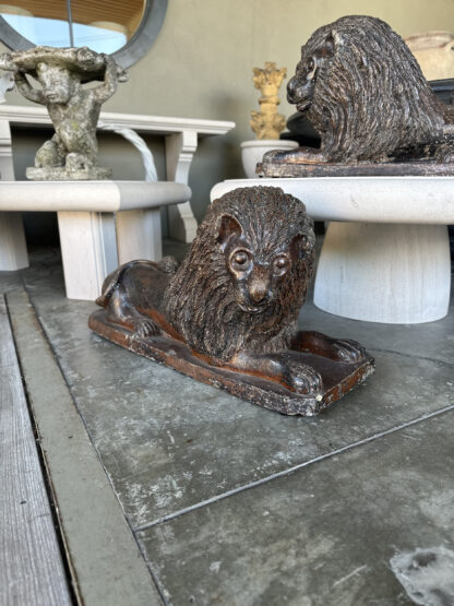 Pair of Large Salt Glazed Stoneware Recumbent Lions, Portuguese Circa 1830