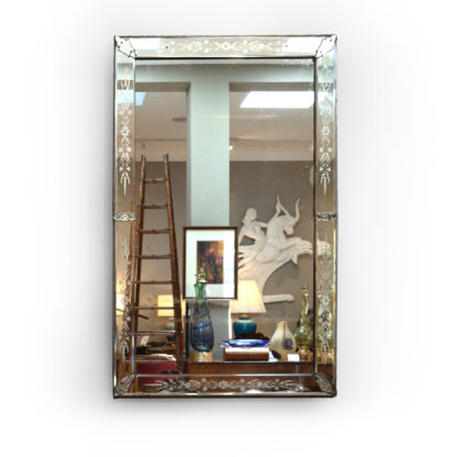 Very Large Scale Etched Glass Frame Venetian Mirror, Italy, circa 1900