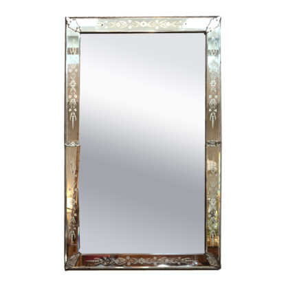 Very Large Scale Etched Glass Frame Venetian Mirror, Italy, circa 1900