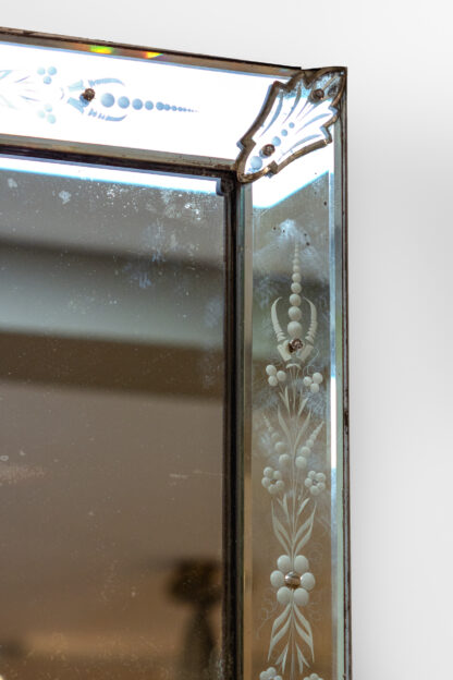 Very Large Scale Etched Glass Frame Venetian Mirror, Italy, circa 1900