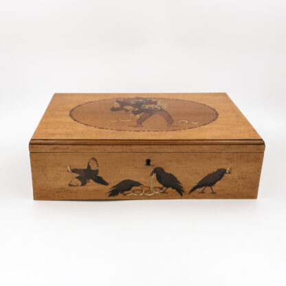 German Marquetry Box with Grimm’s Fairy Tale Scene, Late 19th Century