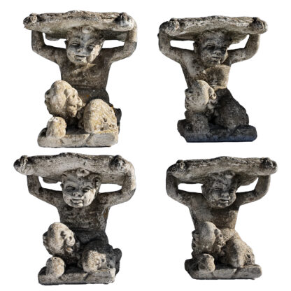 Set Of Four Whimsical Italian Cast Stone Satyr Stools Italy, Circa 1900