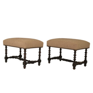 Pair of Baroque Period Turned Walnut Stools with H-Stretchers, Recently Re-Upholstered French, circa 1750